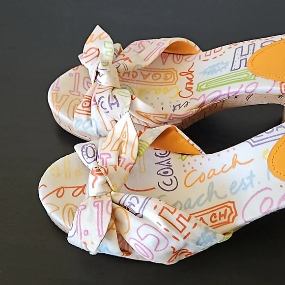 Coach Karen Graffiti Poppy Pop Cork Heels Slide Sandals, size 7.5 B - Picture 11 of 12